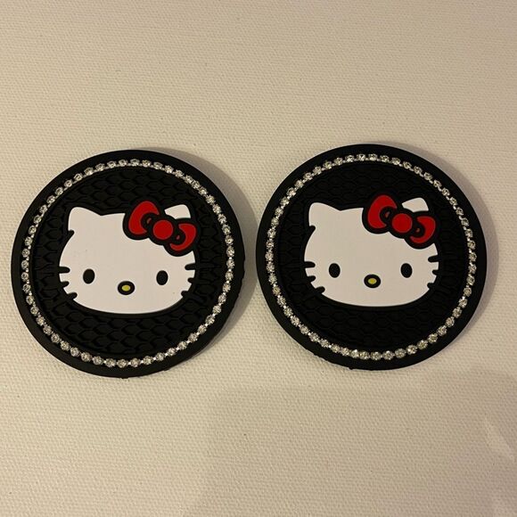 Hello Kitty Car Cup Coasters in Black Bling Set of 2 NWT - Picture 1 of 4